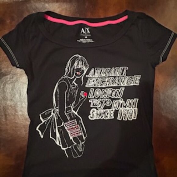 NWOT Vintage Armani Exchange Black Fitted Graphic Tee Cap Sleeve - Picture 2 of 9